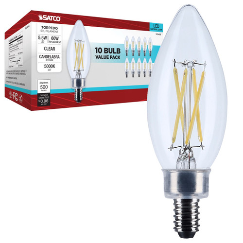 Satco S12495 - 5.5W LED B11 Candelabra Bulb - 5000K - E12 Base - 10 Pack 