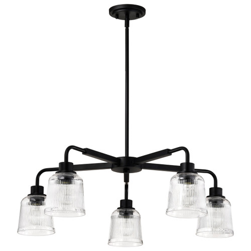 Satco 60-8611 - Grayson 5-Light Chandelier - Matte Black - Clear Ribbed Glass 