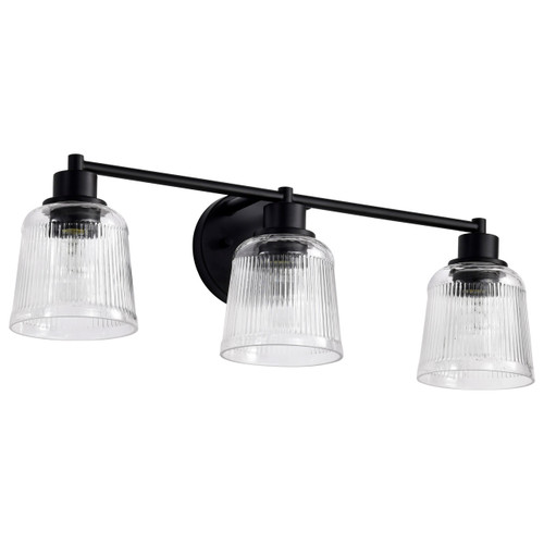 Satco 60-8603 - Grayson 3-Light Vanity - Matte Black - Clear Ribbed Glass 