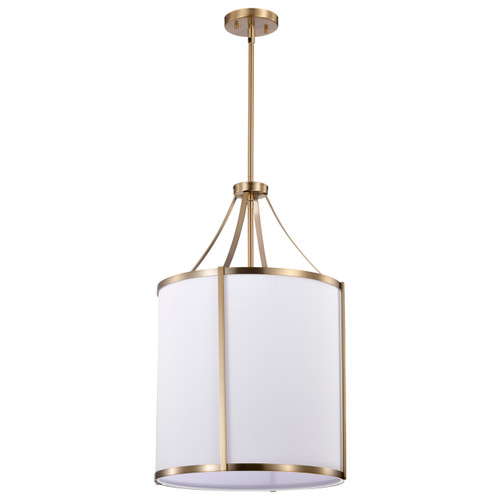 Satco 60-7962 - Easton 3-Light Pendant - Burnished Brass - White Linen Shade 