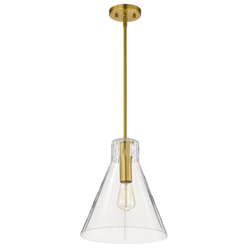 Satco 60-8348 - Gianna 1-Light Pendant - Vintage Brass - 12in Clear Glass Shade 