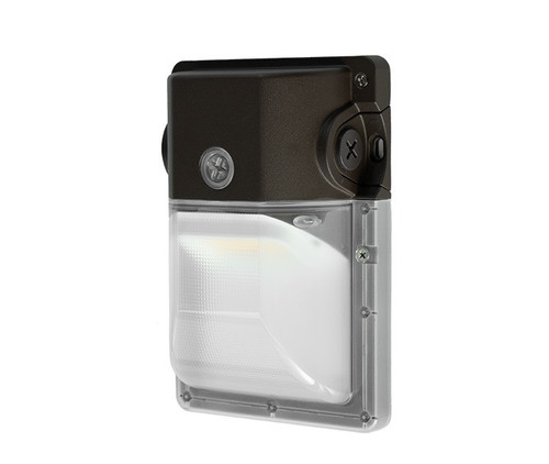 Compact Bronze LED Wall Pack - 28W - Clear Lens - Built in Photocell - 5000K 