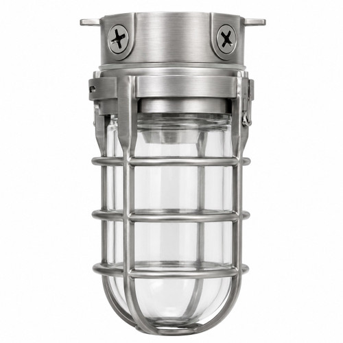 Topaz L1706BS - Brushed Steel Jelly Jar Vaportight Ceiling Mount - E26 Lamp-Ready 