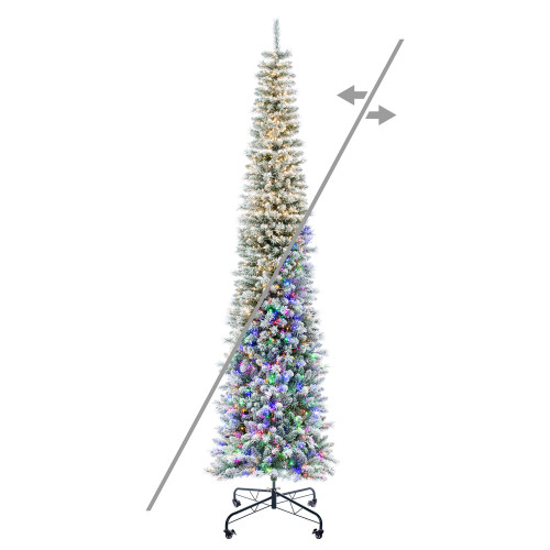 Vickerman G256383LEDCC - 9.5 ft Flocked Crest Pencil Prelit Color Changing LED Christmas Tree
