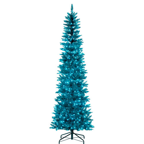 Vickerman K240876LED - 7.5 ft Aqua Tinsel Pencil Prelit Aqua LED Christmas Tree