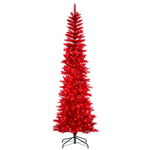 Vickerman K241276LED - 7.5 ft Red Pencil Prelit Red LED Christmas Tree