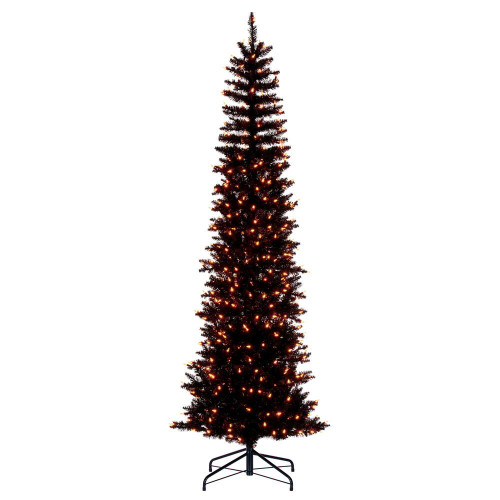 Vickerman K241866LED - 6.5 ft Black Pencil Prelit Orange LED Christmas Tree