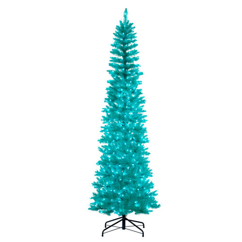 Vickerman K243966LED - 6.5 ft Aqua Tinsel Pencil Prelit Aqua LED Christmas Tree