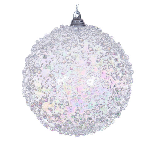 Vickerman MC250600W - 4 inch Clear Iridescent Bead Christmas Ornament - 3 Pack