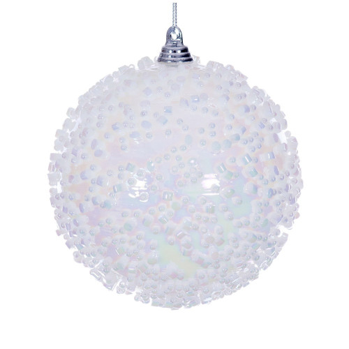 Vickerman MC250611W - 4 inch White Bead Christmas Ornament - 3 Pack