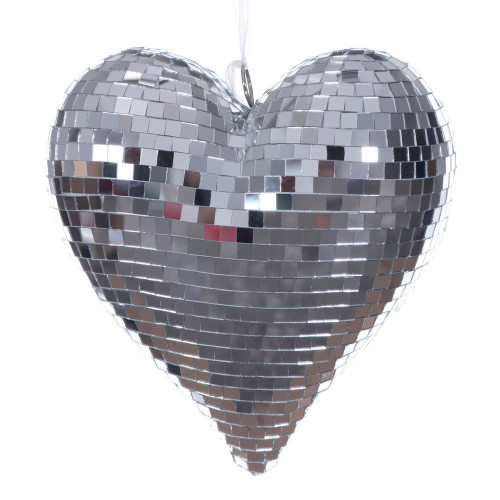 Vickerman MC253407W - 10 inch Silver Shiny Heart Christmas Ornament