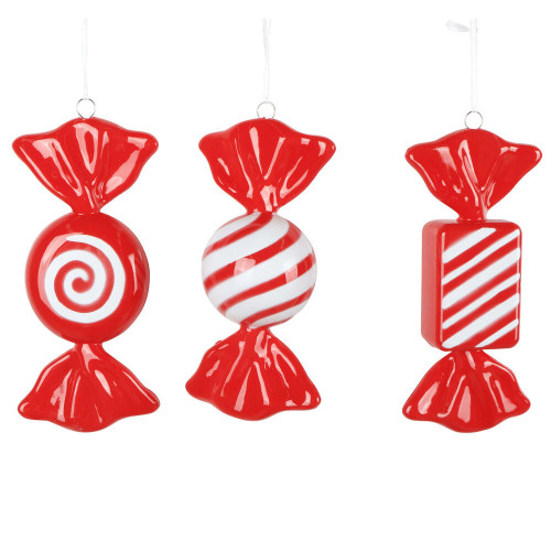 Vickerman MT252803W - 7.5 inch Red Enamel Candy Christmas Ornament - 3 Pack