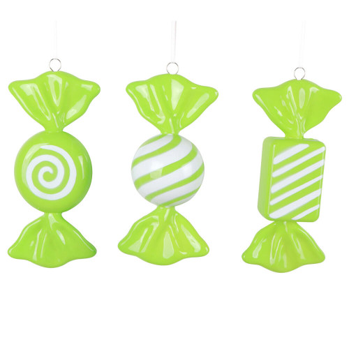 Vickerman MT252873W - 7.5 inch Lime Enamel Candy Christmas Ornament - 3 Pack