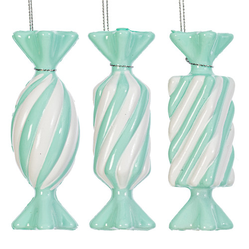 Vickerman MT253227W - 4 inch Aqua Enamel Assorted Candy Christmas Ornament - 6 Pack