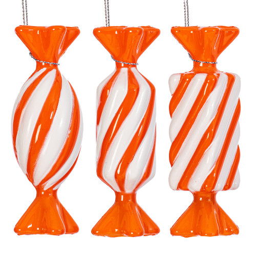 Vickerman MT253228W - 4 inch Orange Enamel Assorted Candy Christmas Ornament - 6 Pack
