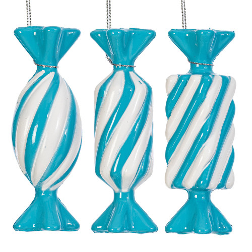 Vickerman MT253252W - 4 inch Light Blue Enamel Candy Christmas Ornament - 6 Pack 
