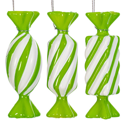 Vickerman MT253273W - 4 inch Lime Enamel Assorted Candy Christmas Ornament - 6 Pack