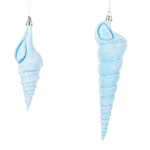 Vickerman MT256212W - 9 inch Turquoise Glitter Conical Shell Christmas Ornament - 2 Pack 