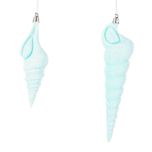 Vickerman MT256244W - 9 inch Seafoam Conical Shell Christmas Ornament - 2 Pack
