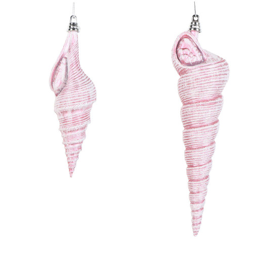 Vickerman MT256279W - 9 inch Pink Glitter Conical Shell Christmas Ornament - 2 Pack