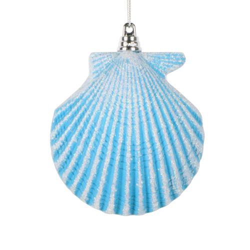 Vickerman MT256612W - 4 inch Turquoise Glitter Seashell Christmas Ornament - 3 Pack