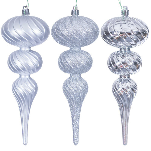 Vickerman N230107D - 8 inch Silver Assorted Finial Christmas Ornament 