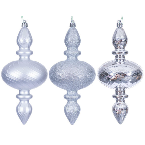 Vickerman N230507D - 8.2 inch Silver Assorted Finial Christmas Ornament