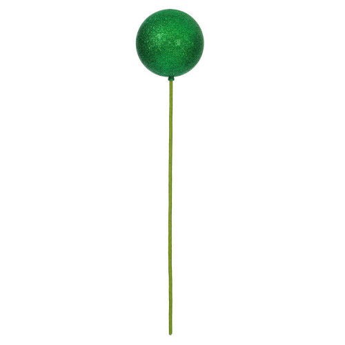 Vickerman N234404G - 4 inch Green Glitter Ball on 18 inch Stick Christmas Ornament - 6 Pack