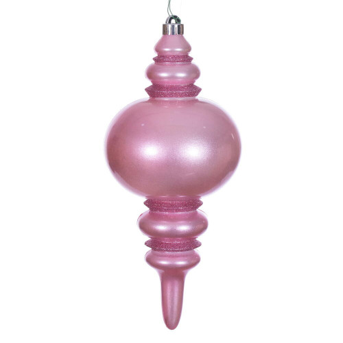Vickerman N241379DCV - 13 inch Pink Candy Glitter Finial Outdoor Christmas Ornament