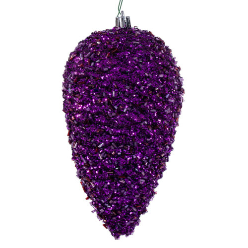 Vickerman N247226D - 7 inch Plum Glitter Pinecone Christmas Ornament - 4 Pack
