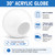 30" White Acrylic Replacement Lamp Post Globe - Custom Opening