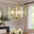 Volume V3195-C2 - Indoor Polished Brass Chandelier with Etched Clear Glass Panels