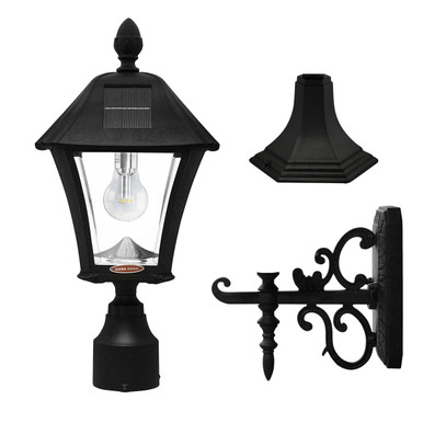 Gama Sonic Solar Lighting Baytown Bulb Solar Lamp - Wall/Pier/3" Fitter Mounts - Black