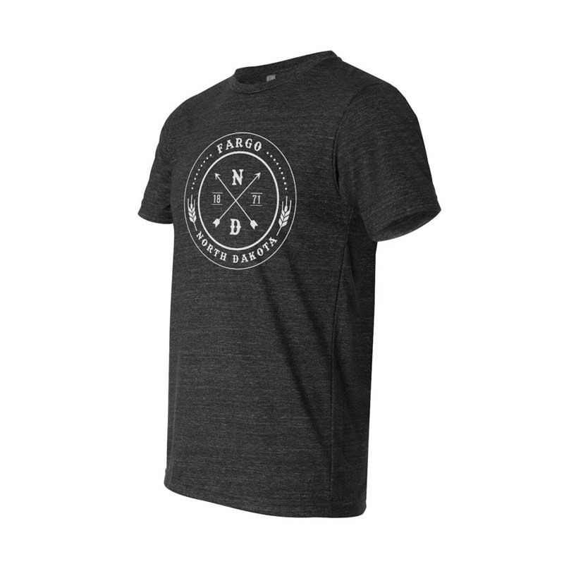 Fargo ND Round Arrow Compass TShirt in Charcoal