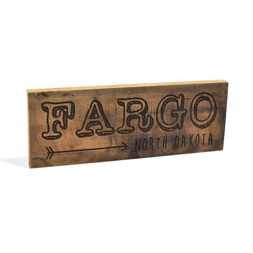 Reclaimed Wood Sign with Fargo North Dakota Engraving