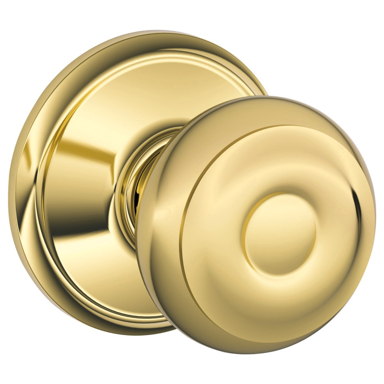 Schlage Residential F10 GEO 605 Passage Latch Georgian Knob Bright Brass  B and H Depot Door Hardware Shop