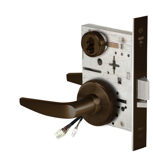 BEST 45HW7DEU16H611RQE12V Fail Secure 12V Electrified Mortise Lock 16 Lever H Rose Request to Exit Bright Bronze
