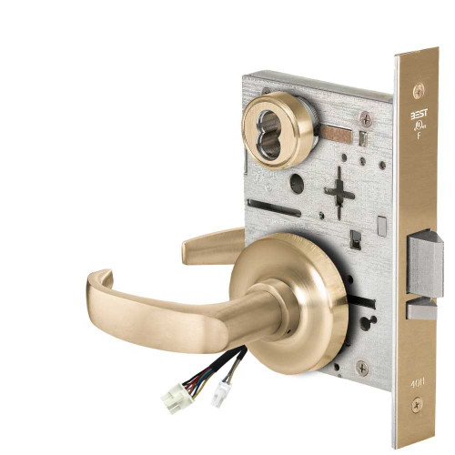 BEST 45HW7WEL14R606RQE12V Fail Safe 12V Double Cylinder Electrified Mortise Lock 14 Lever R Rose Request to Exit Satin Brass 45HW7WEL14R606RQE12V