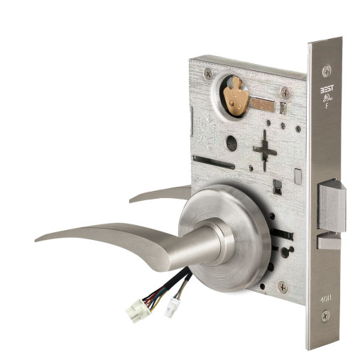 BEST 45HW0NXEU17RH619RQE Fail Secure 24V No Key Override Electrified Mortise Lock 17 Lever H Rose Right Hand Request to Exit Satin Nickel BEST 45HW0NXEU17RH619RQE Fail Secure 24V No Key Override Electrified Mortise Lock 17 Lever H Rose Right Hand Request to Exit Satin Nickel
