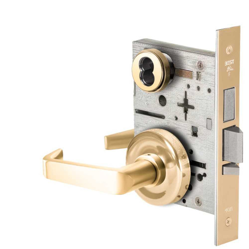 BEST 45HW7TDEU15R60512V Fail Secure 12V With Deadbolt Electrified Mortise Lock 15 Lever R Rose Bright Brass 45HW7TDEU15R60512V