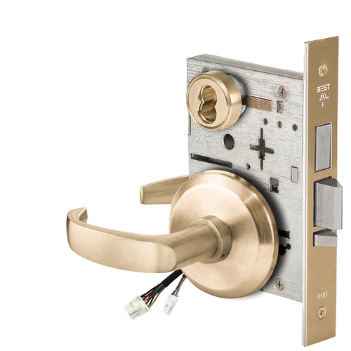 BEST 45HW7TDEU14S606RQE12V Fail Secure 12V With Deadbolt Electrified Mortise Lock 14 Lever S Rose Request to Exit Satin Brass