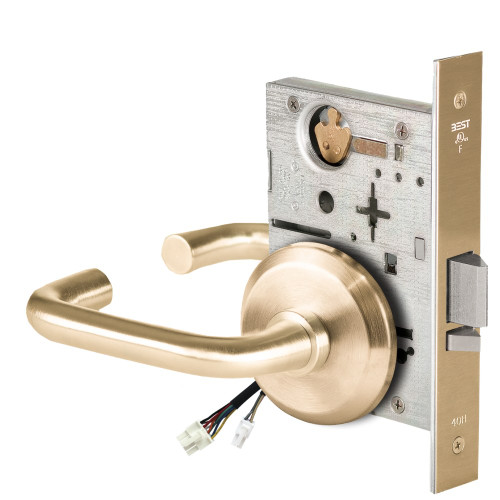 BEST 45HW0NXEU3S606RQE Fail Secure 24V No Key Override Electrified Mortise Lock 3 Lever S Rose Request to Exit Satin Brass BEST 45HW0NXEU3S606RQE Fail Secure 24V No Key Override Electrified Mortise Lock 3 Lever S Rose Request to Exit Satin Brass