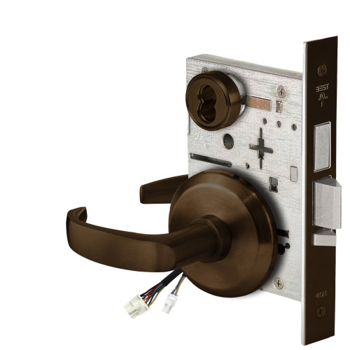 BEST 45HW7TDEU14S611RQE Fail Secure 24V With Deadbolt Electrified Mortise Lock 14 Lever S Rose Request to Exit Bright Bronze