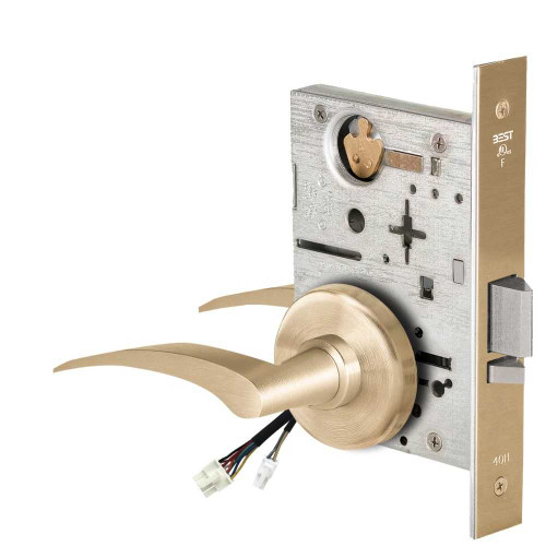 BEST 45HW0NXEU17LH606 Fail Secure 24V No Key Override Electrified Mortise Lock 17 Lever H Rose Left Hand Satin Brass 45HW0NXEU17LH606