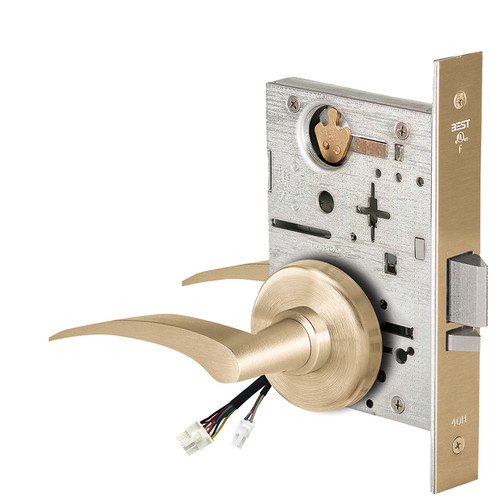 BEST 45HW0NXEU17LH606RQE12V Fail Secure 12V No Key Override Electrified Mortise Lock 17 Lever H Rose Left Hand Request to Exit Satin Brass