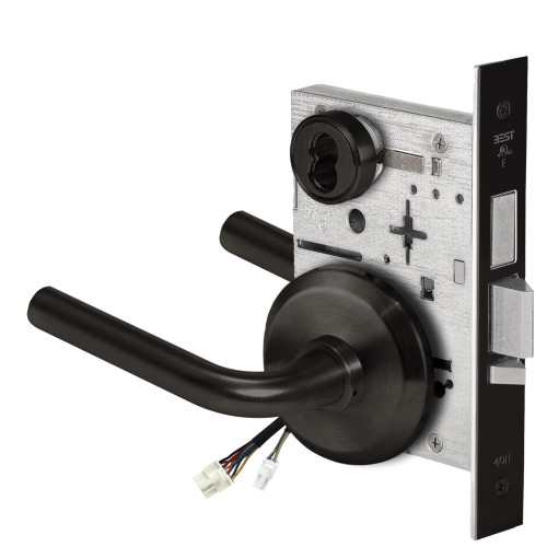 BEST 45HW7TDEU12S622RQE Fail Secure 24V With Deadbolt Electrified Mortise Lock 12 Lever S Rose Request to Exit Flat Black