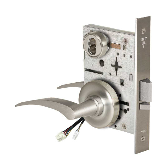BEST 45HW7DEL17LR619RQE12V Fail Safe 12V Electrified Mortise Lock 17 Lever R Rose Left Hand Request to Exit Satin Nickel 45HW7DEL17LR619RQE12V