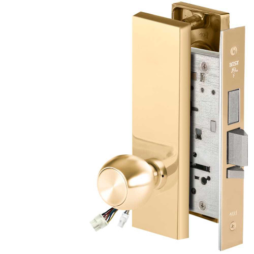 BEST 45HW0LEU4M605 Fail Secure 24V With Deadbolt No Key Override Electrified Mortise Lock 4 Knob M Escutcheon Bright Brass 45HW0LEU4M605