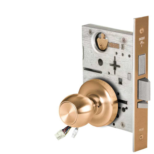 BEST 45HW0LEU4R612RQE12V Fail Secure 12V With Deadbolt No Key Override Electrified Mortise Lock 4 Knob R Rose Request to Exit Satin Bronze 45HW0LEU4R612RQE12V