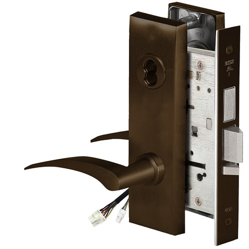 BEST 45HW7TDEL17LM611RQE Fail Safe 24V With Deadbolt Electrified Mortise Lock 17 Lever M Escutcheon Left Hand Request to Exit Bright Bronze